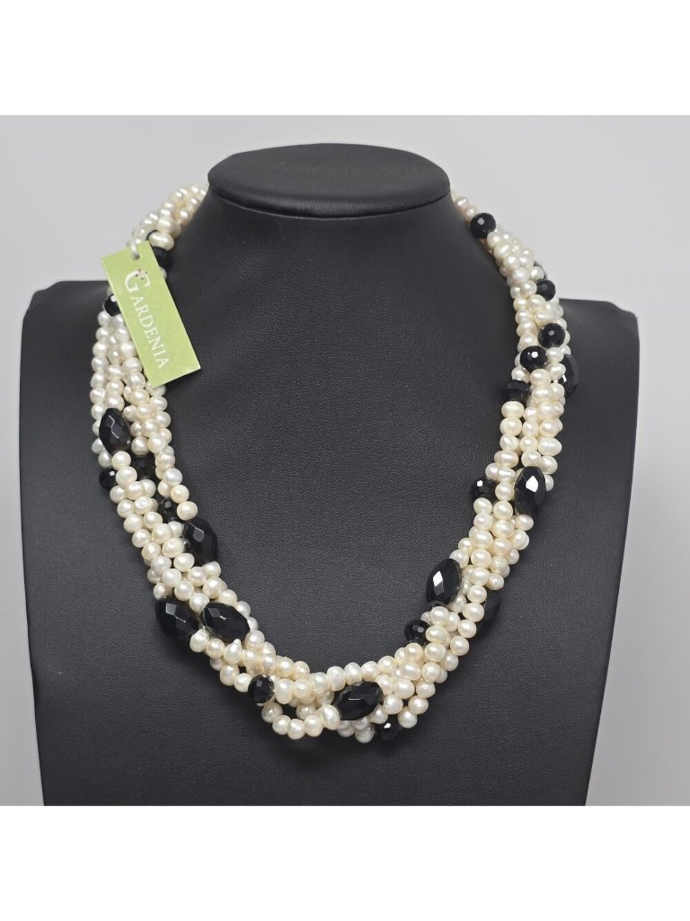 Gardenia Brand Vtg Multi Strand Freshwater Pearls Black Faceted Onyx Solid 925